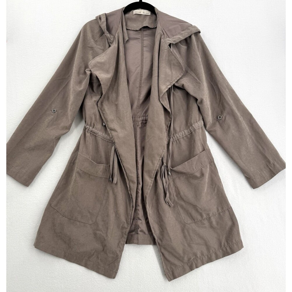 Becool Hooded Utility Jacket Womens Large Taupe Draped Open Front Drawstring